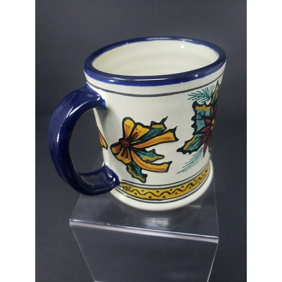 Talavera Pottery Coffee Mug Puebla Mexico Poinsettia Christmas Hand Painted - Picture 4 of 15
